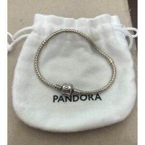 Pandora Moments Sterling Silver Mesh Bracelet 925 Woven Bangle Barrel Clasp#686